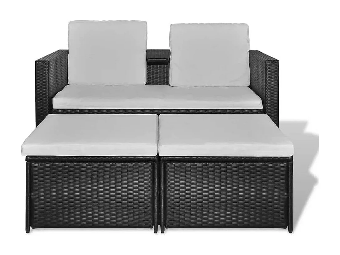 4-delige Loungeset met kussens poly rattan zwart