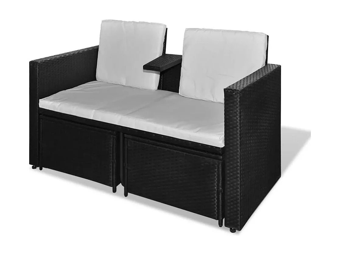 4-delige Loungeset met kussens poly rattan zwart