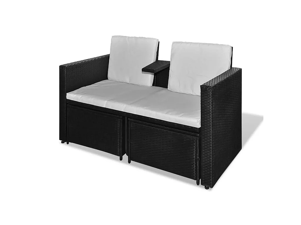 Salon de jardin 4 pcs avec coussins Résine tressée Noir