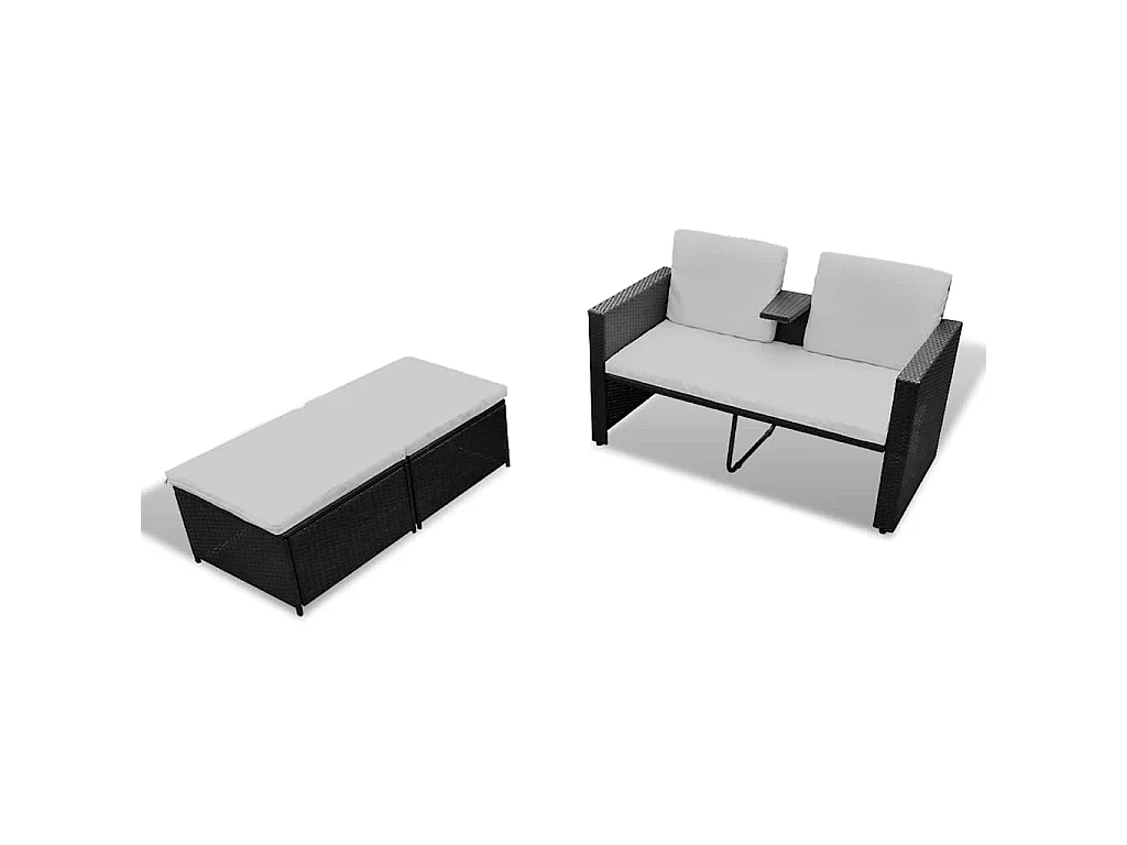 Salon de jardin 4 pcs avec coussins Résine tressée Noir