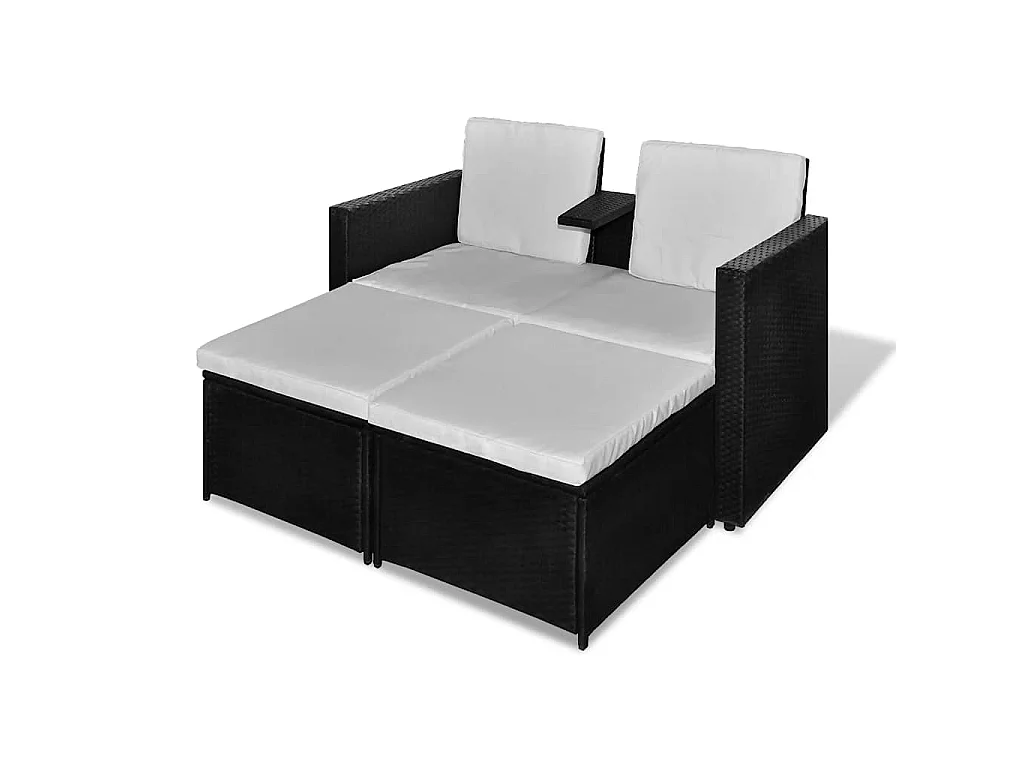 Salon de jardin 4 pcs avec coussins Résine tressée Noir