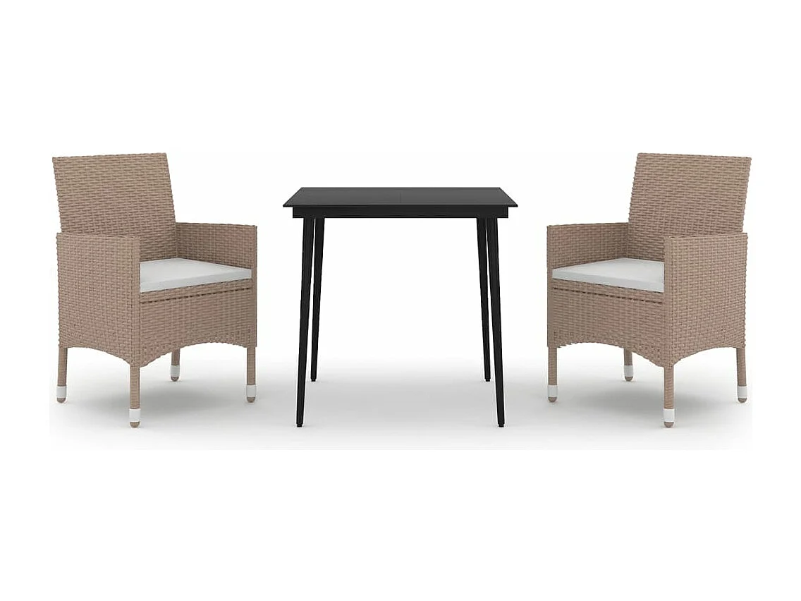 Ensemble à manger de jardin coussins 3 pcs Résine tressée Verre