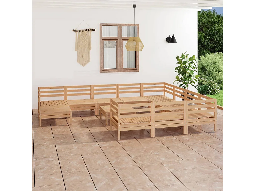 12-tlg. Garten-Lounge-Set Massivholz Kiefer