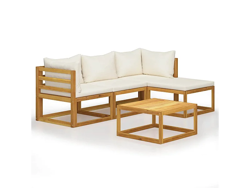 Salon de jardin 5 pcs avec coussins Bois d'acacia solide