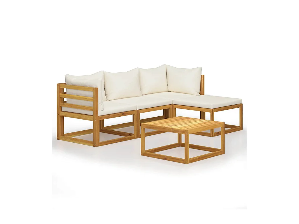 Salon de jardin 5 pcs avec coussins Bois d'acacia solide