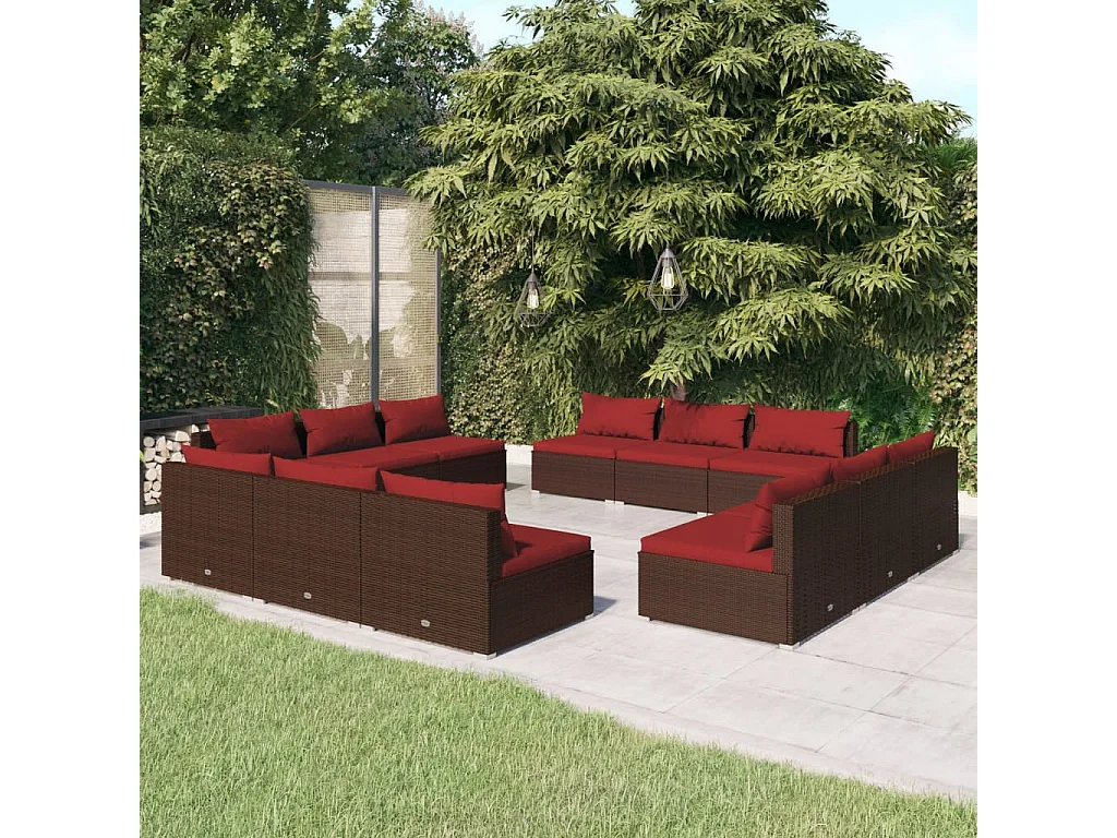 12-tlg. Garten-Lounge-Set mit Kissen Poly Rattan Braun