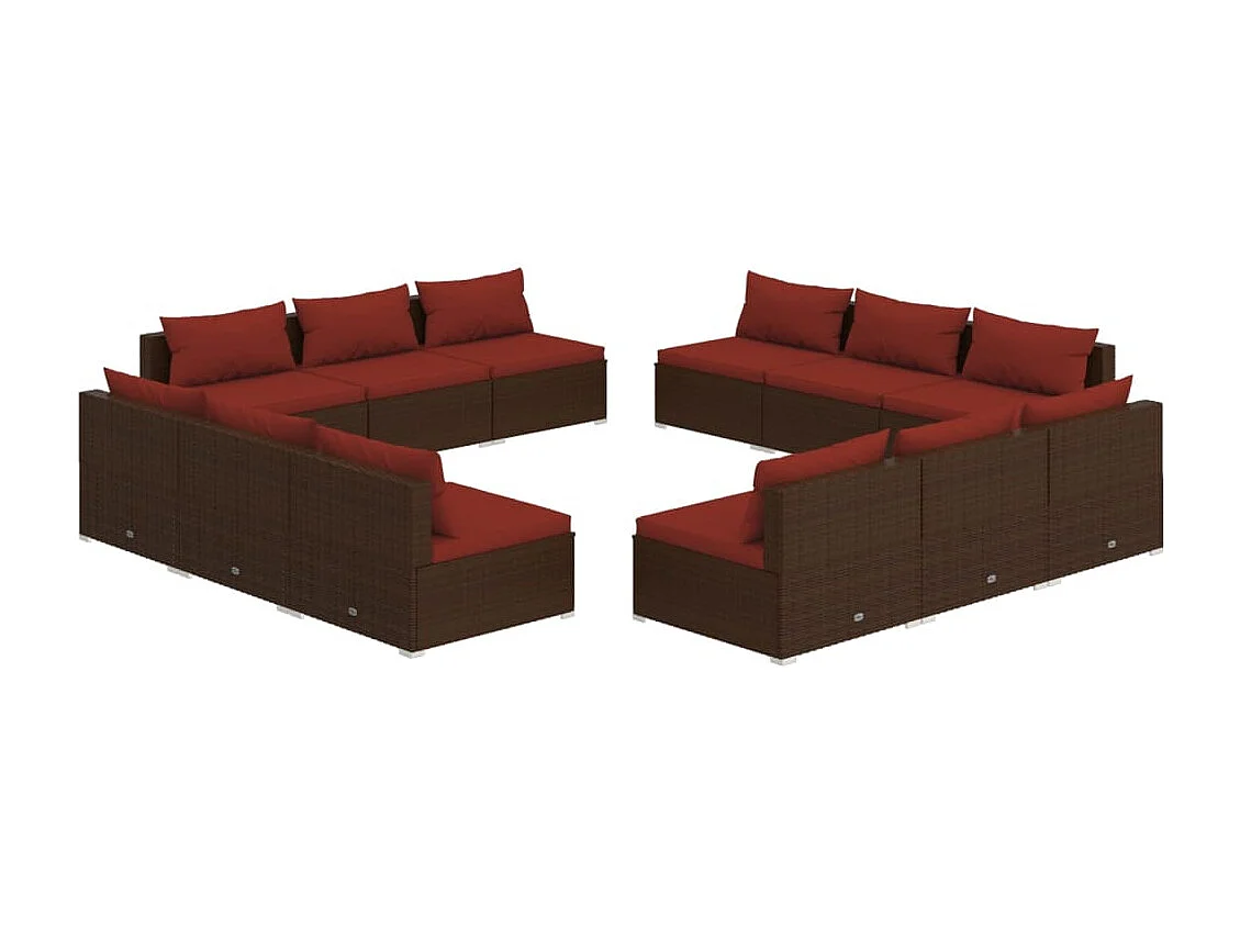 12-tlg. Garten-Lounge-Set mit Kissen Poly Rattan Braun