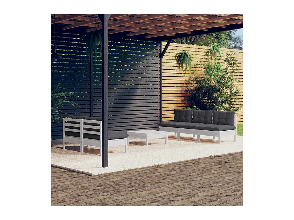 Set Divani da Giardino 6 pz con Cuscini Antracite Legno di Pino