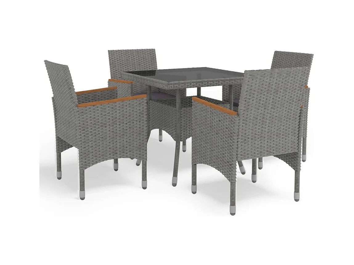Ensemble à manger de jardin 5 pcs Gris Résine tressée et acacia