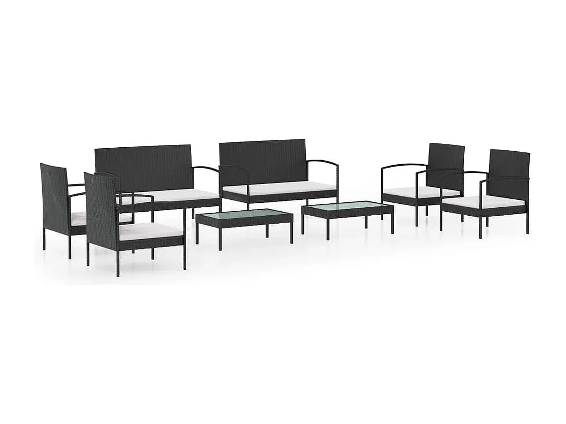 Salon de jardin 8 pcs avec coussins résine tressée noir