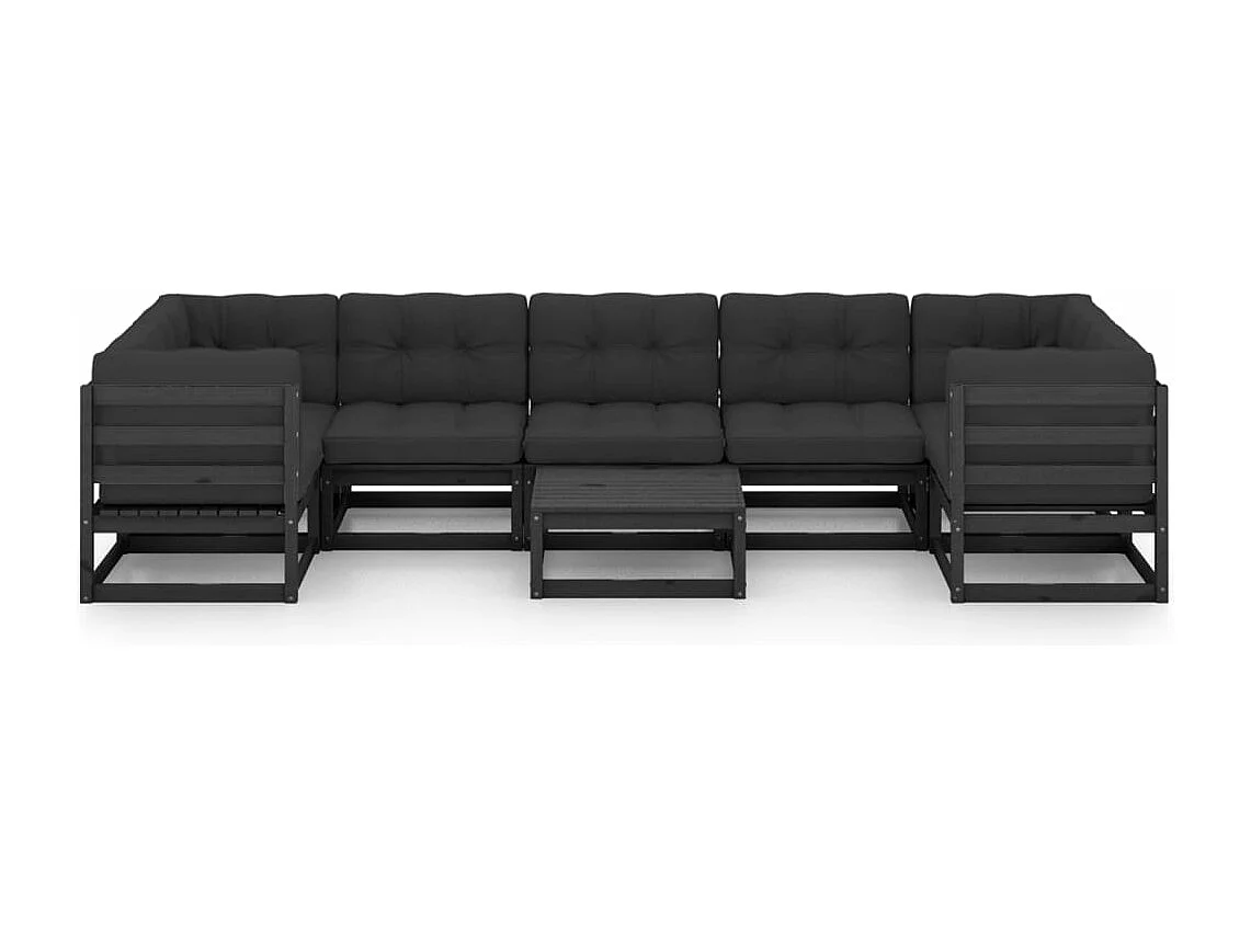 Salon de jardin 8 pcs avec coussins Noir Bois de pin massif