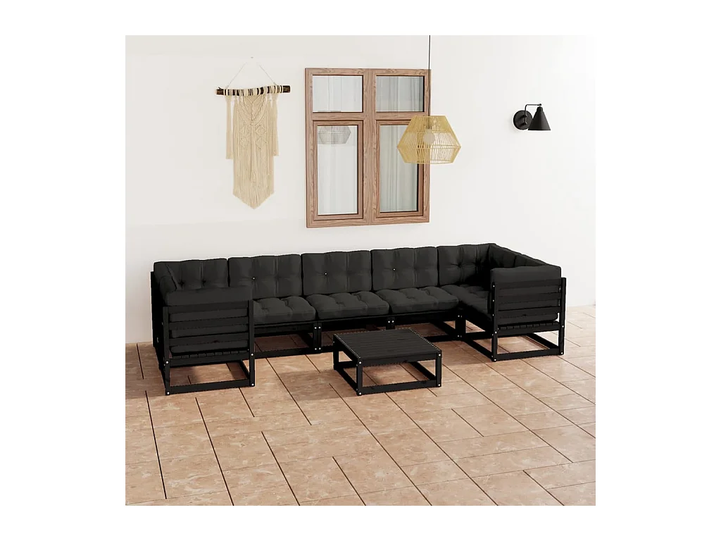 Set Divani da Giardino 8 pz con Cuscini Massello di Pino Nero