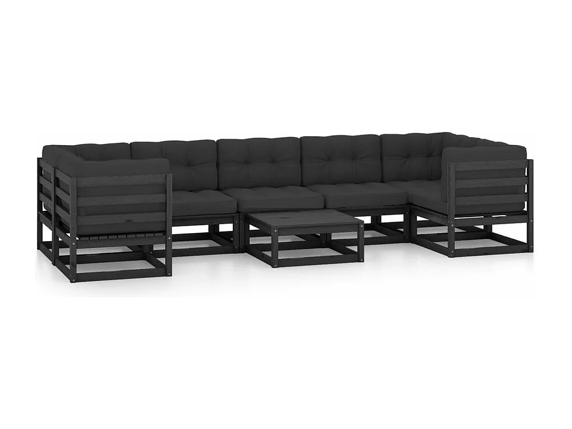 8 pcs conjunto longue jardim c/ almofadões pinho maciço preto