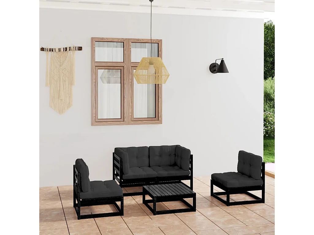 5-delige Loungeset met kussens massief grenenhout