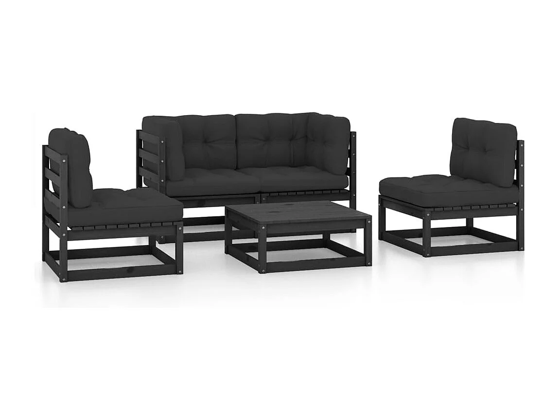 5-delige Loungeset met kussens massief grenenhout