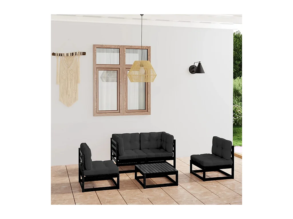 5-delige Loungeset met kussens massief grenenhout