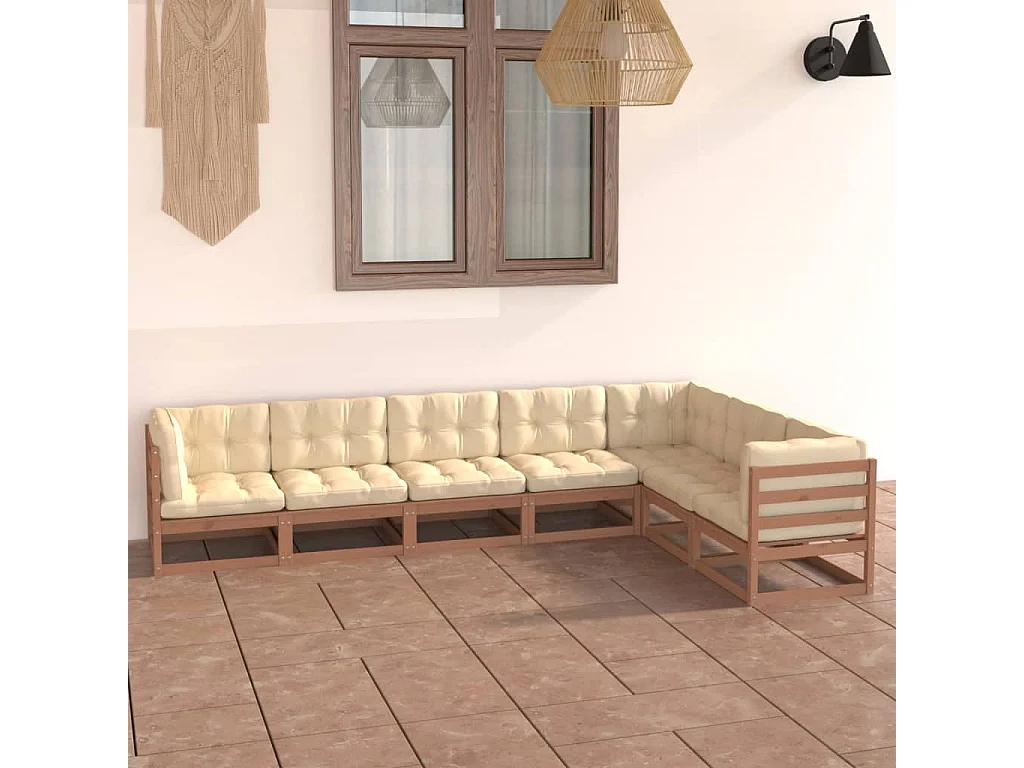7-tlg Garten-Lounge-Set mit Kissen Honigbraun Massivholz Kiefer