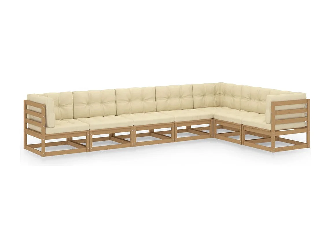 7-tlg Garten-Lounge-Set mit Kissen Honigbraun Massivholz Kiefer