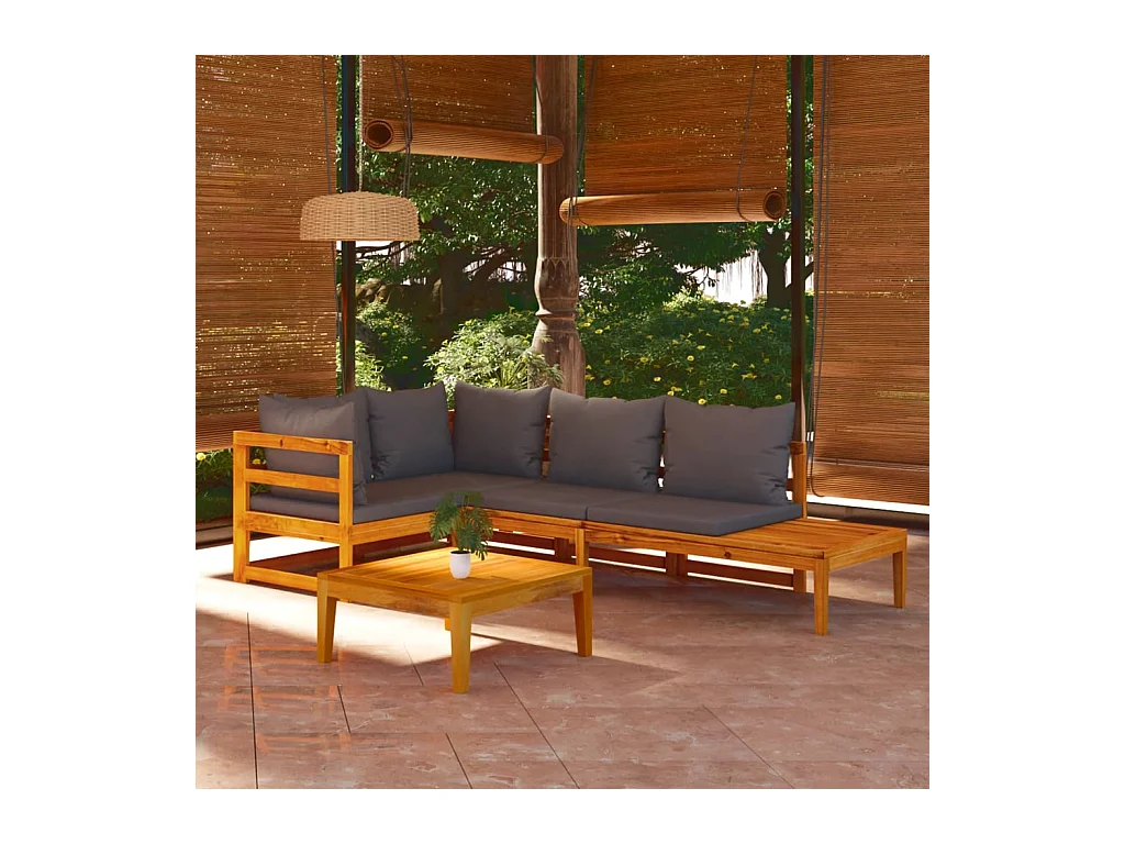 Salon de jardin 4 pcs avec coussins gris foncé Bois d'acacia