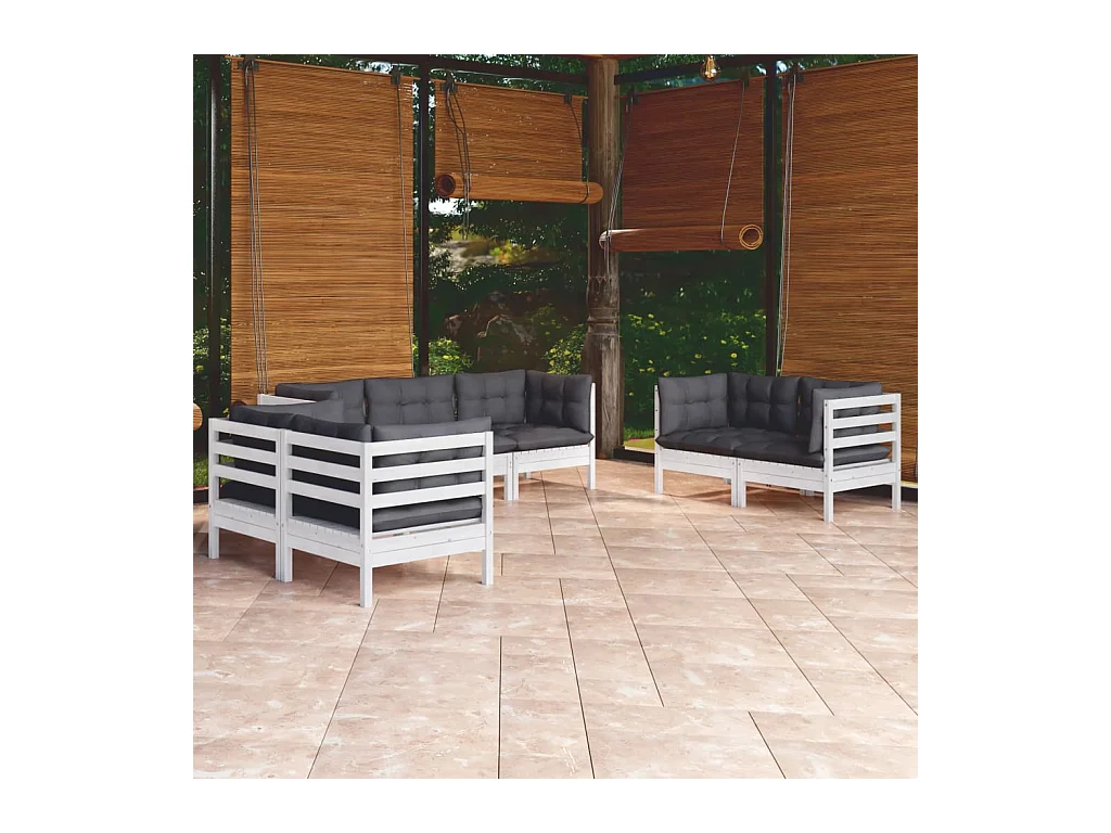 Salon de jardin 7 pcs avec coussins bois de pin massif