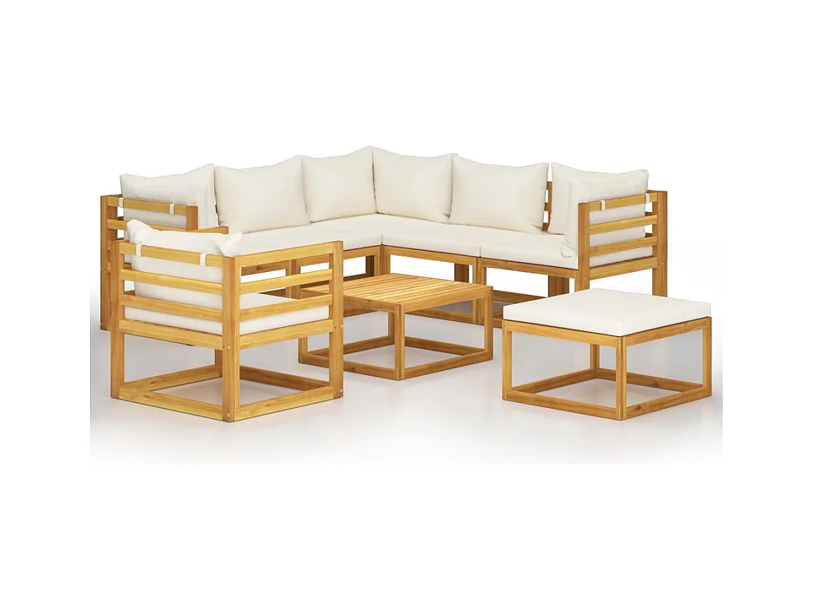 Set Divani da Giardino 8 pz con Cuscini Crema Massello Acacia