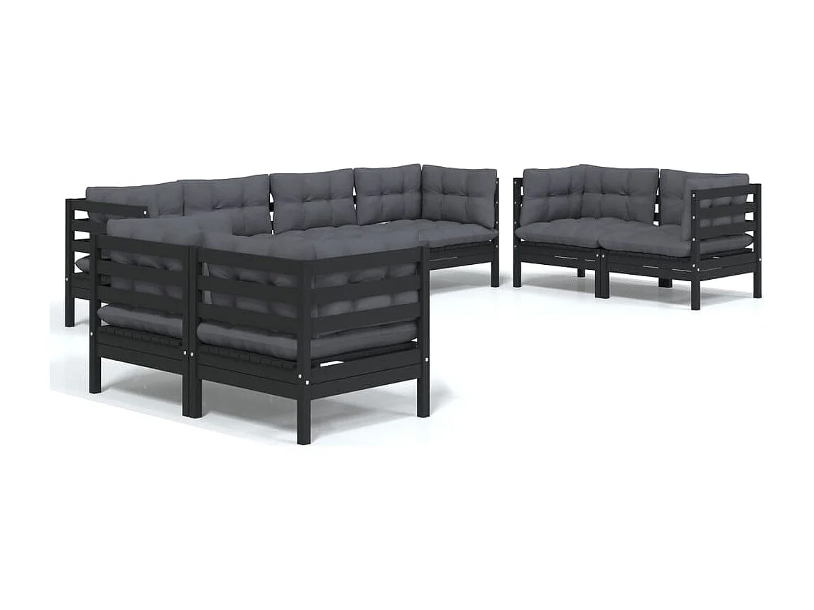 Salon de jardin 8 pcs avec coussins bois de pin massif