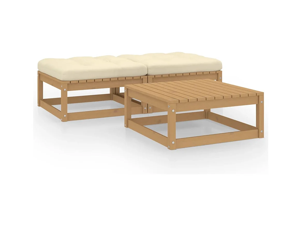 Salon de jardin 3 pcs avec coussins Bois de pin massif