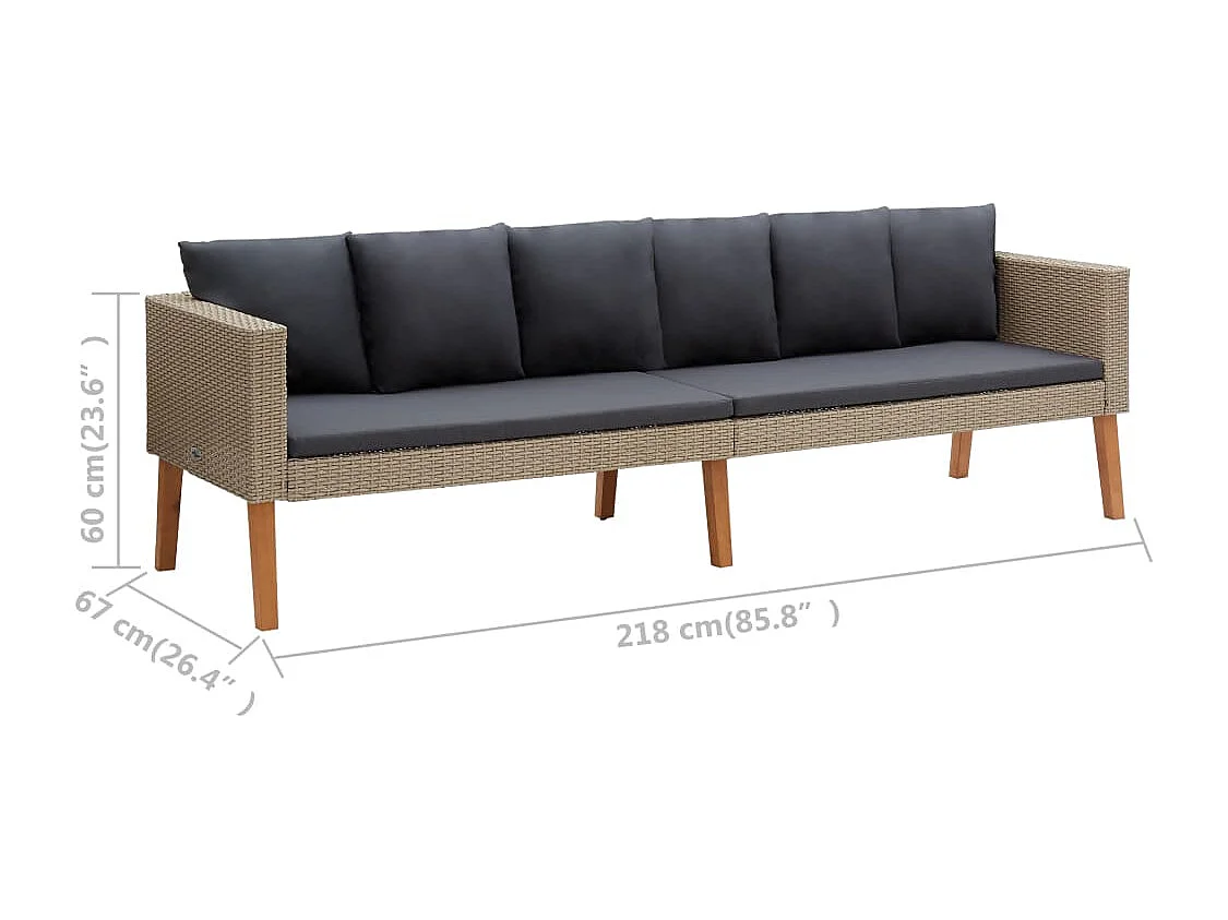 3-tlg. Garten-Lounge-Set mit Auflagen Poly Rattan Beige