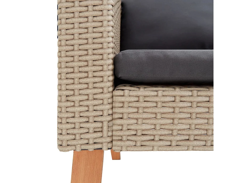 3-tlg. Garten-Lounge-Set mit Auflagen Poly Rattan Beige