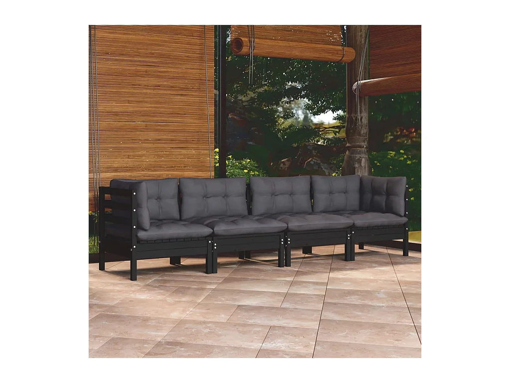 Salon de jardin 4 pcs avec coussins bois de pin massif