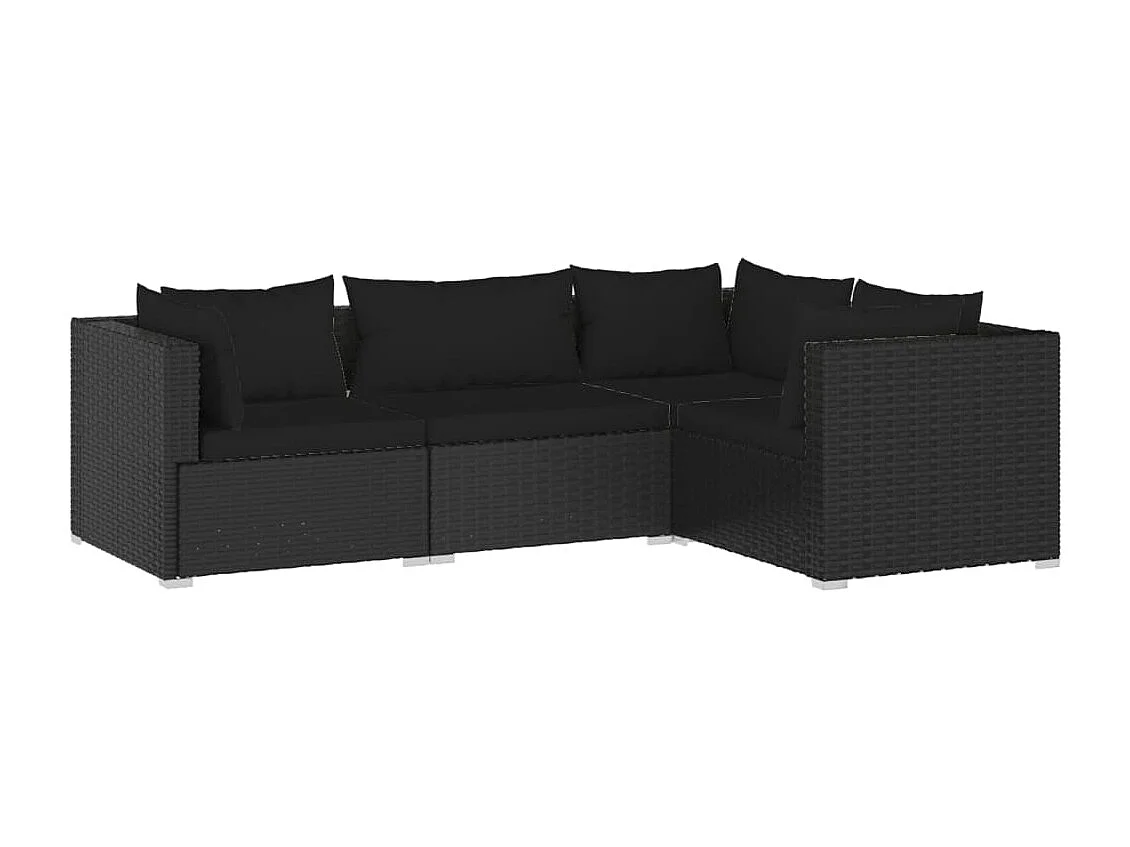 4-tlg. Garten-Lounge-Set mit Kissen Poly Rattan Schwarz