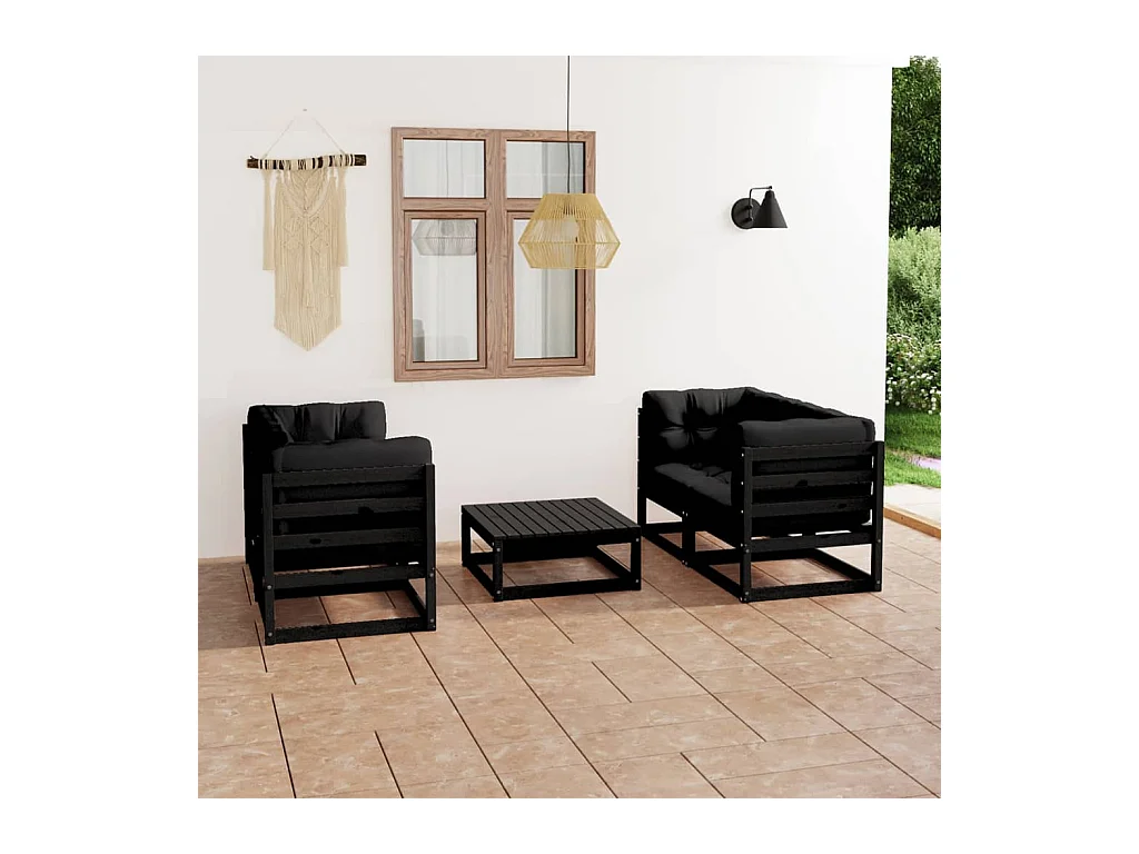 Salon de jardin 5 pcs avec coussins Bois de pin massif