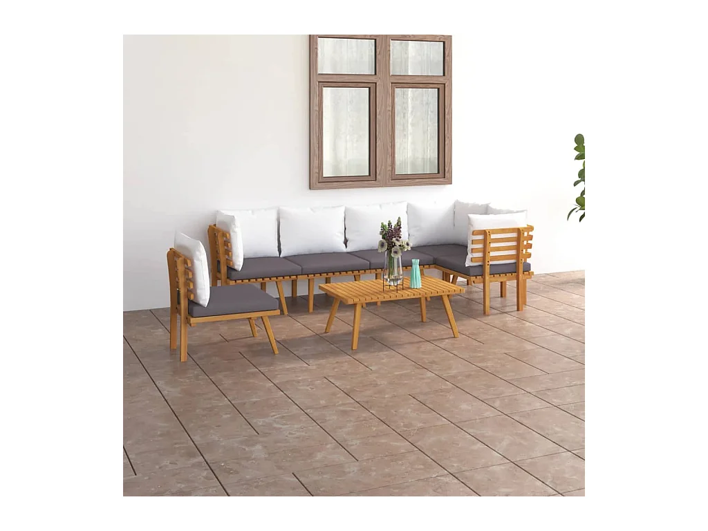 Salon de jardin 7 pcs avec coussins Bois d'acacia solide