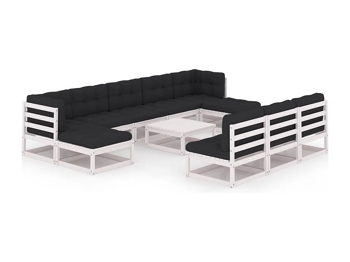 Set Divani da Giardino 11 pz Cuscini Bianchi Massello di Pino