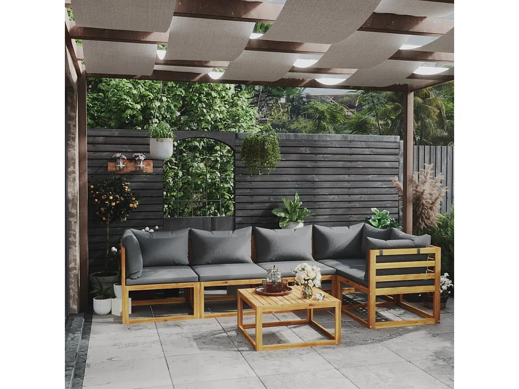 6-tlg. Garten-Lounge-Set mit Auflagen Massivholz Akazie