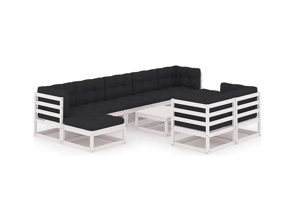Set Divani da Giardino 10 pz Cuscini Bianchi Massello di Pino