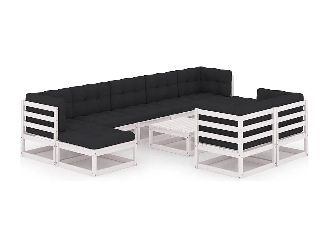 10-tlg. Garten-Lounge-Set mit Kissen Weiß Massivholz Kiefer