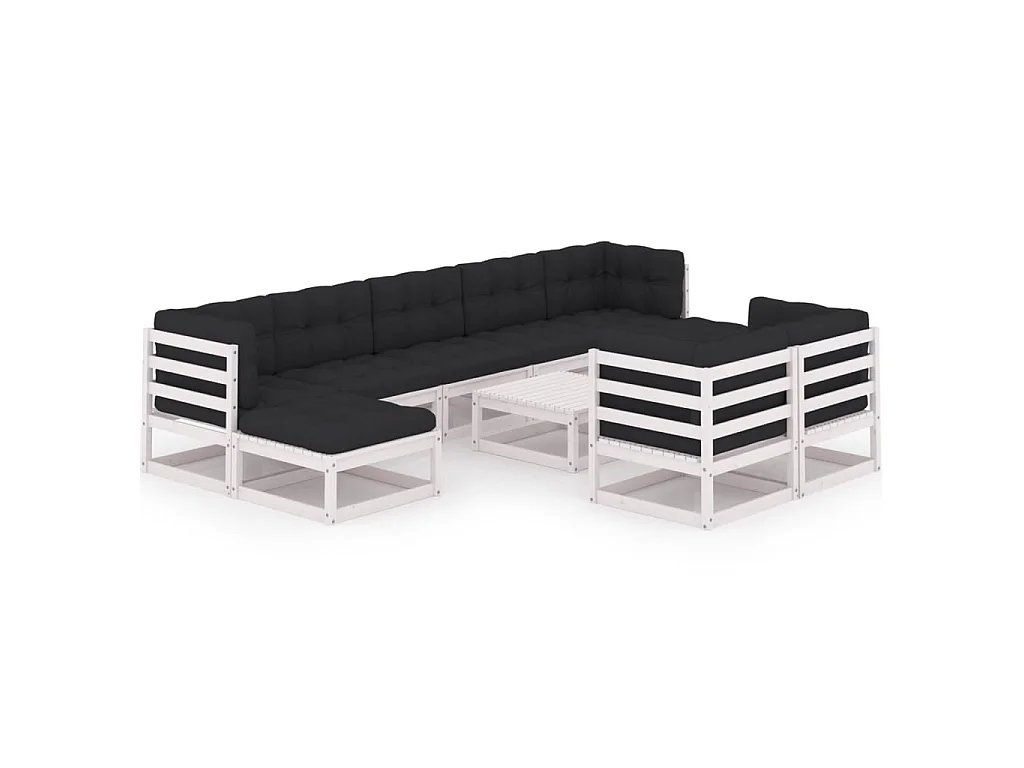 10-delige Loungeset met kussens massief grenenhout wit