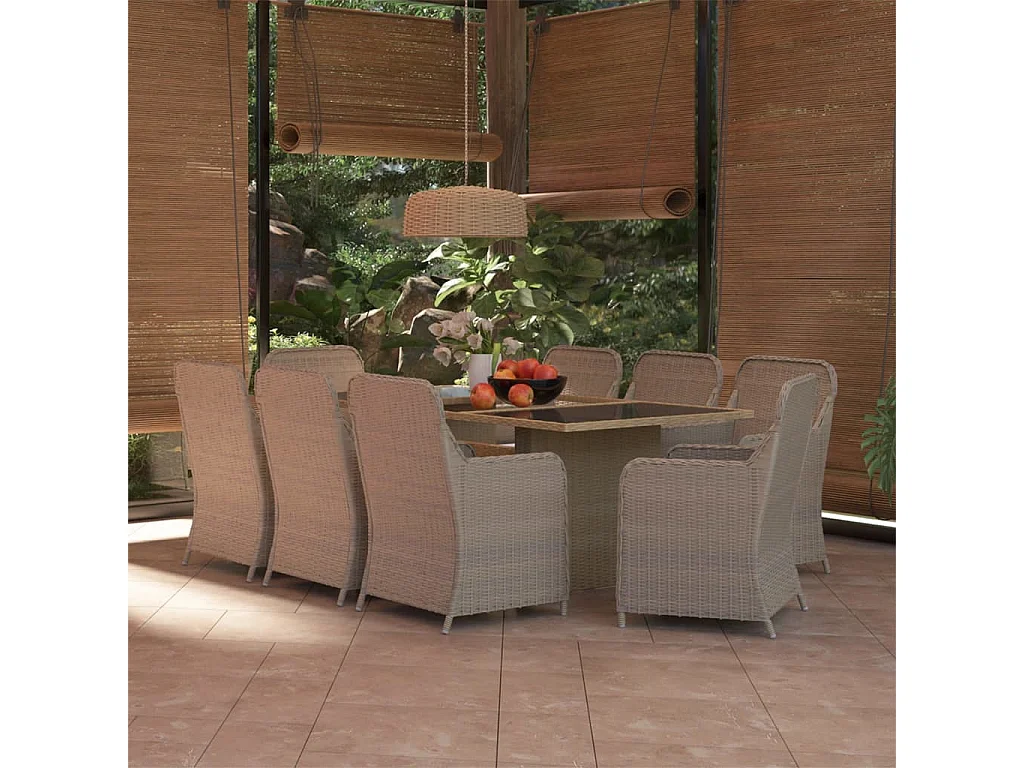 Ensemble à manger de jardin 9 pcs Résine tressée Marron