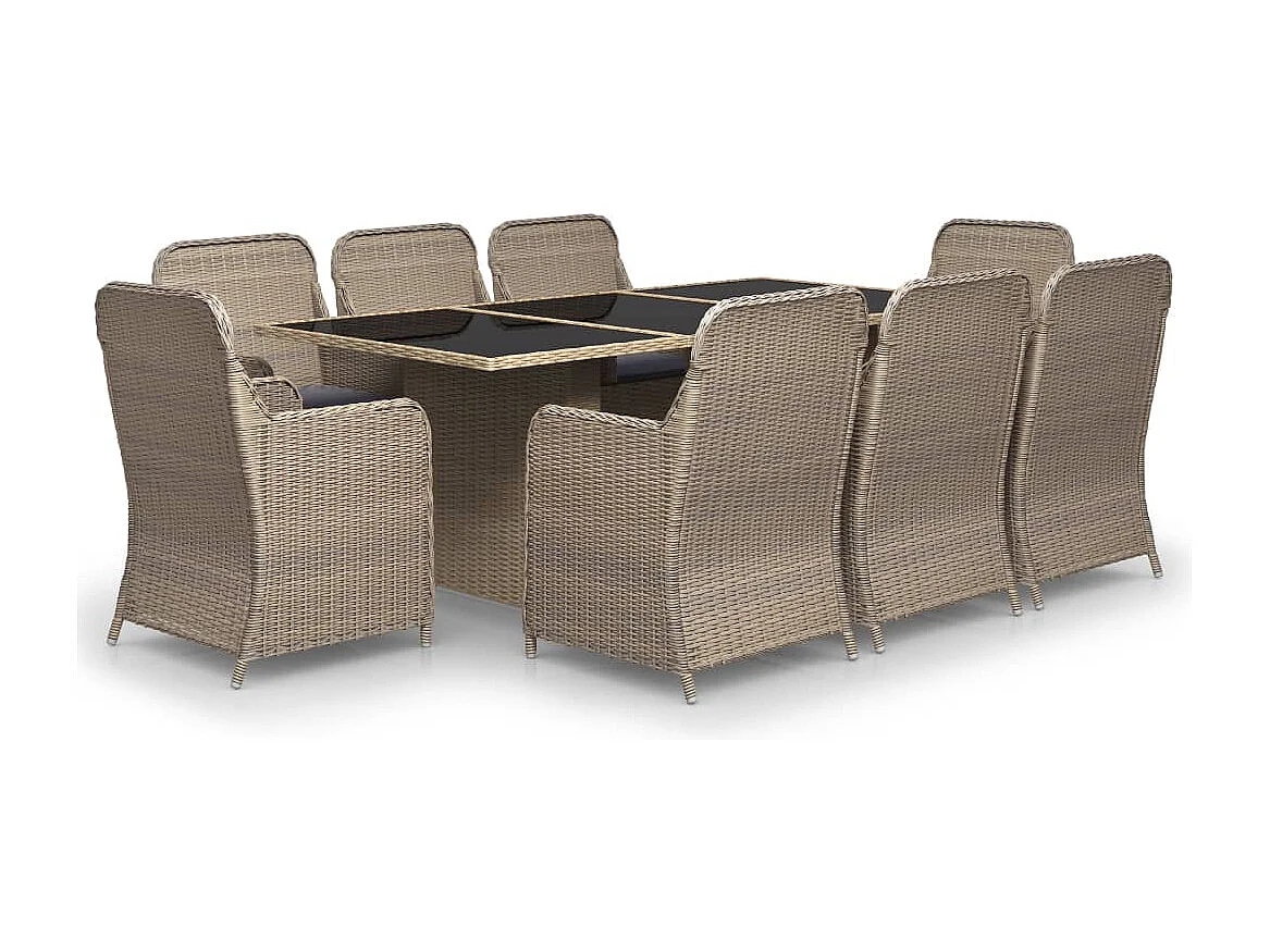 Ensemble à manger de jardin 9 pcs Résine tressée Marron