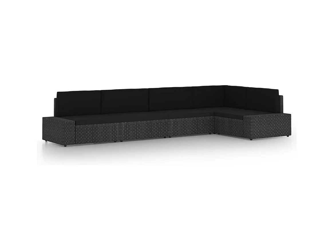 Salon de jardin 5 pcs avec coussins Noir Résine tressée