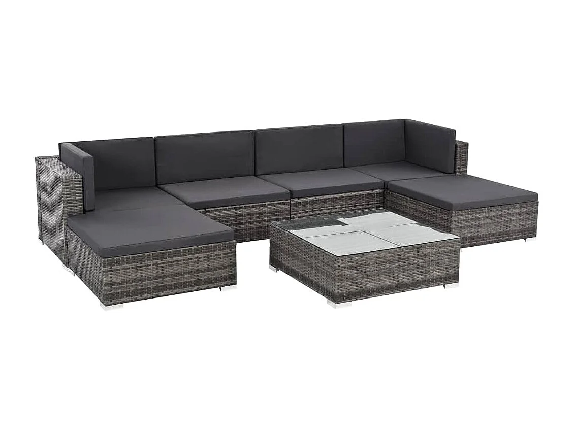 Set Divani da Giardino 7 pz con Cuscini in Polyrattan Grigio