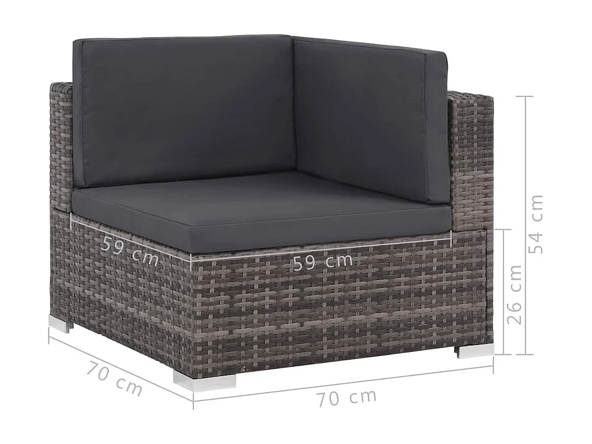 Set Divani da Giardino 7 pz con Cuscini in Polyrattan Grigio