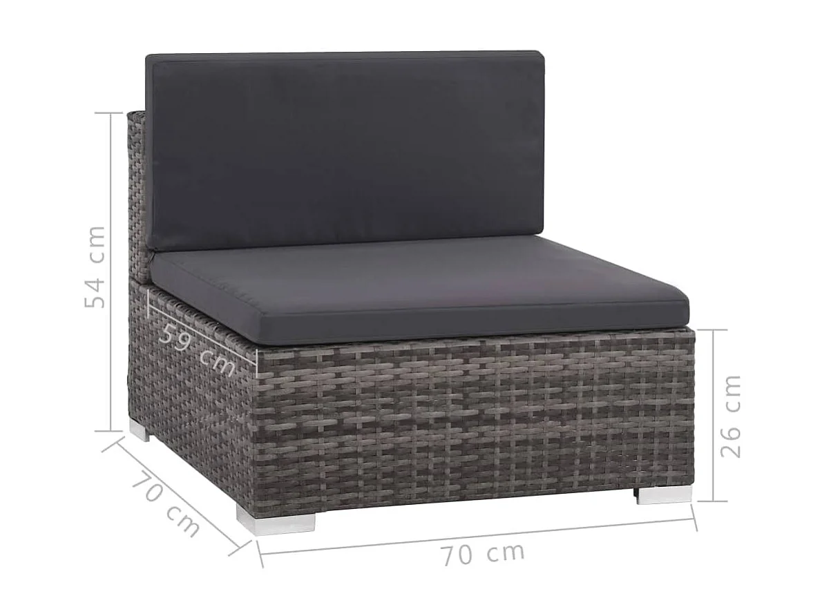 Set Divani da Giardino 7 pz con Cuscini in Polyrattan Grigio