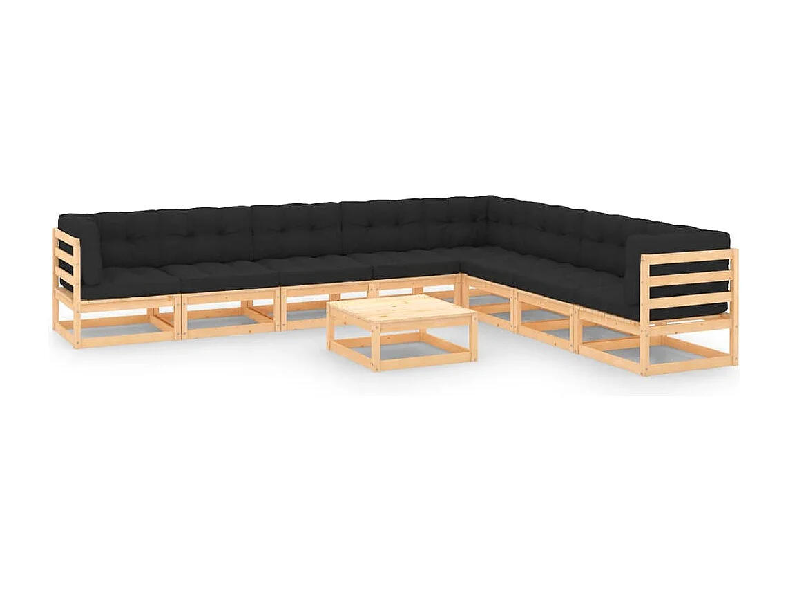 Salon de jardin 9 pcs avec coussins Bois de pin massif