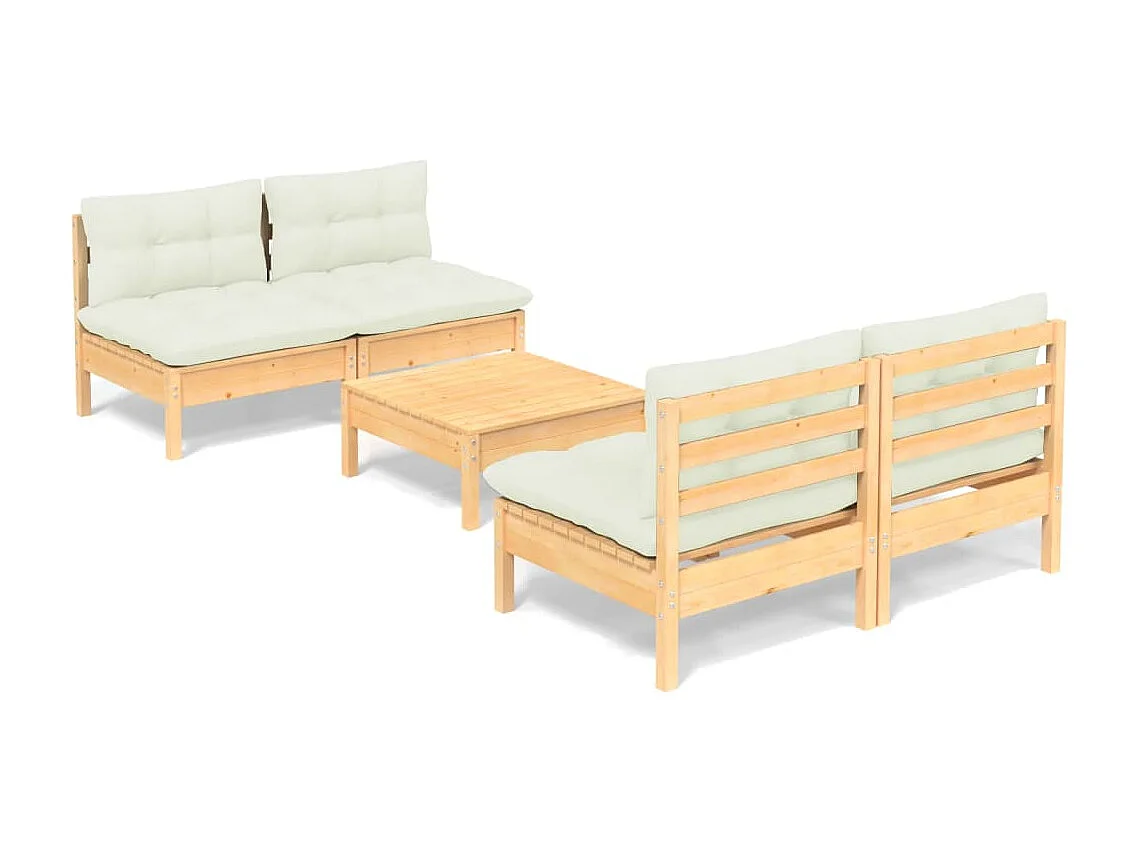 5-delige Loungeset met crèmekleurige kussens grenenhout