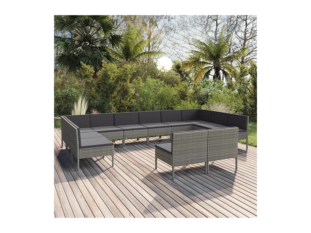 12-tlg. Garten-Lounge-Set mit Auflagen Poly Rattan Grau