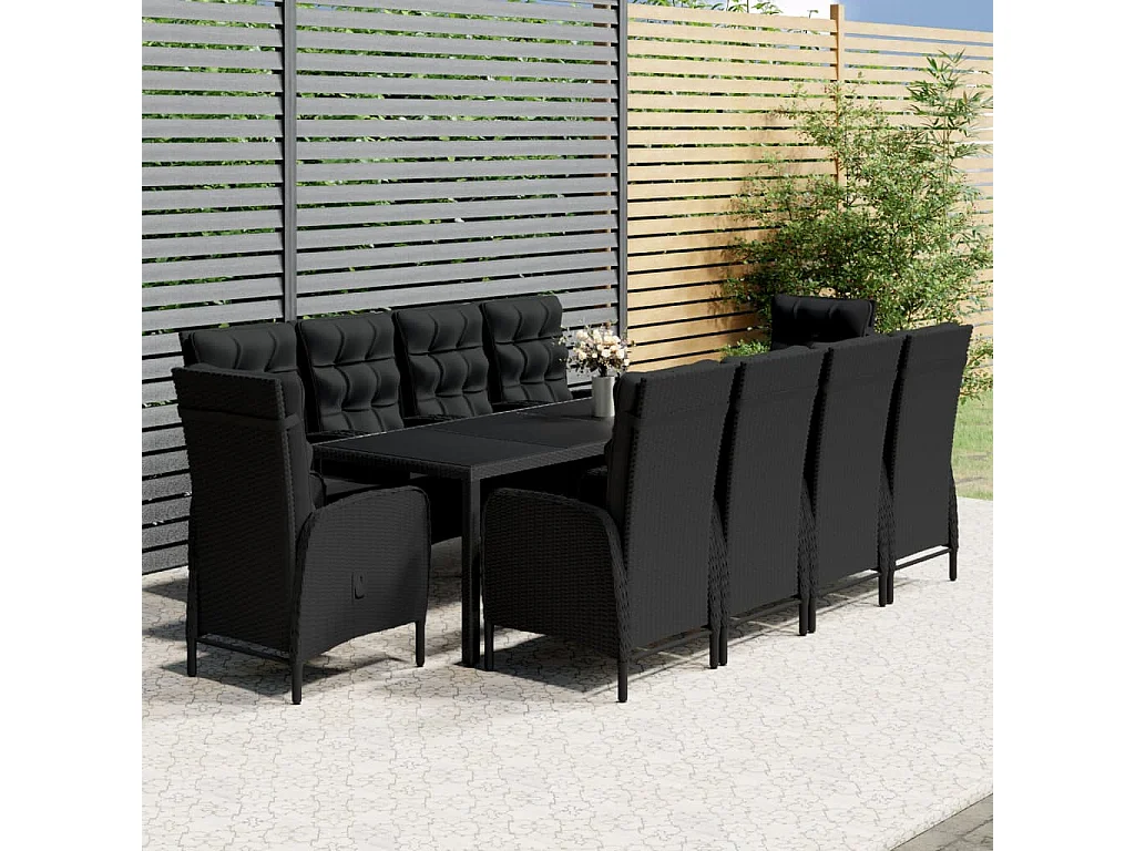 Ensemble à dîner de jardin 11 pcs Résine tressée Noir