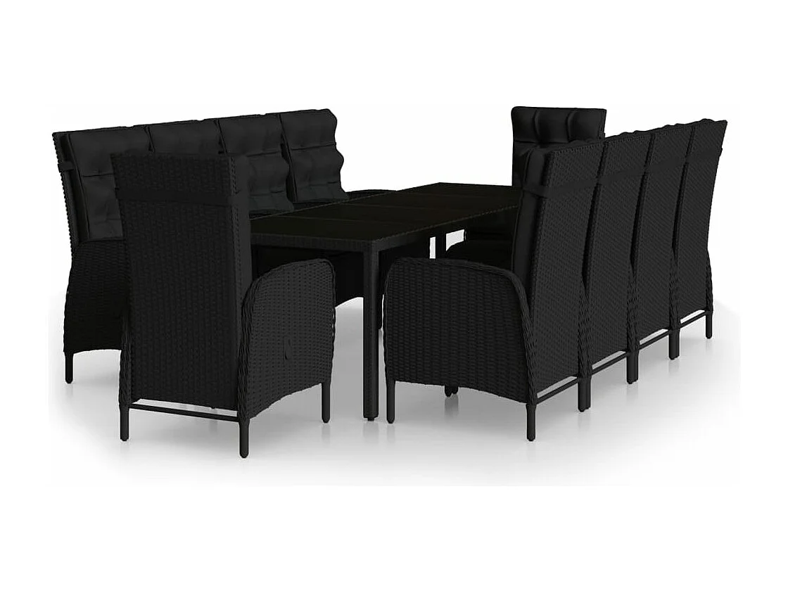 Ensemble à dîner de jardin 11 pcs Résine tressée Noir