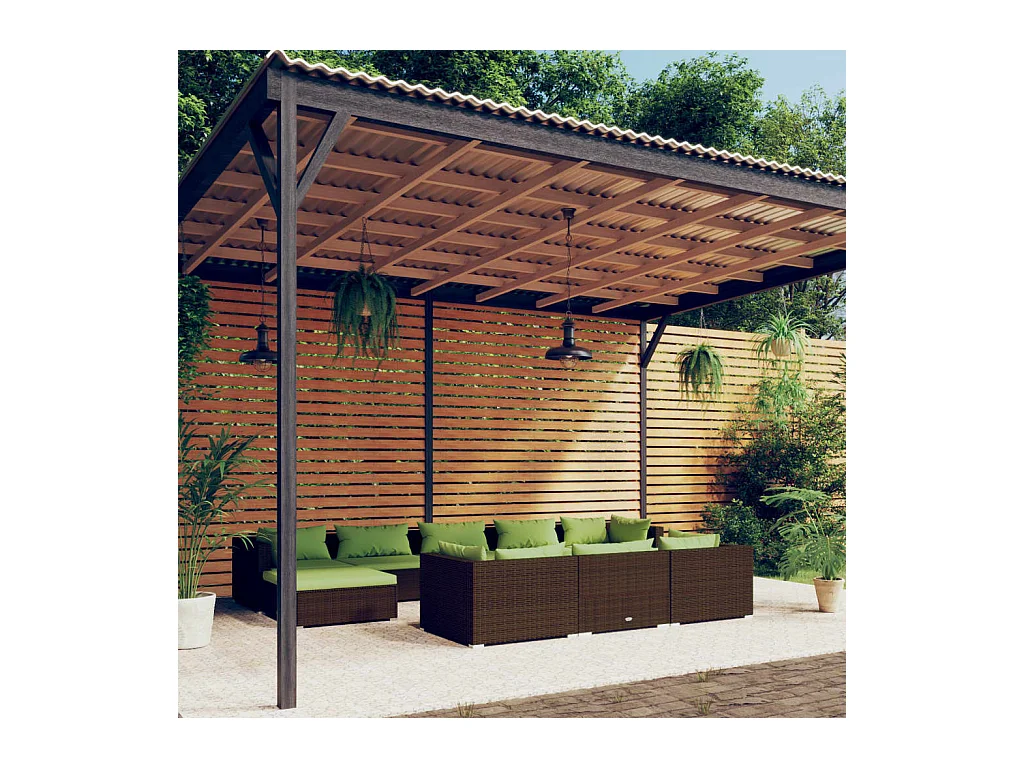 Salon de jardin 10 pcs avec coussins marron résine tressée